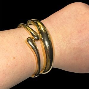 Gold Tone Bangle Set (2) - Teardrop Bypass & Classic Dome Gift Bag included